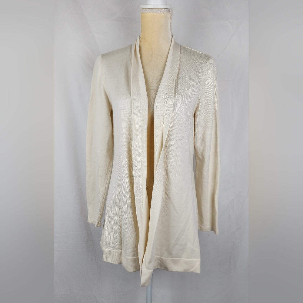 Susan Graver Textured Wheat Minimalist Knit Women's Cardigan Sweater sz S